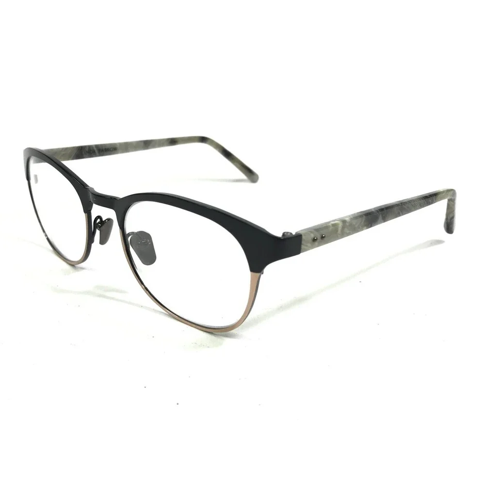 Linda Farrow Luxe Eyeglasses Frames LFL/589/8 Black Grey Gold Round 51-20-140